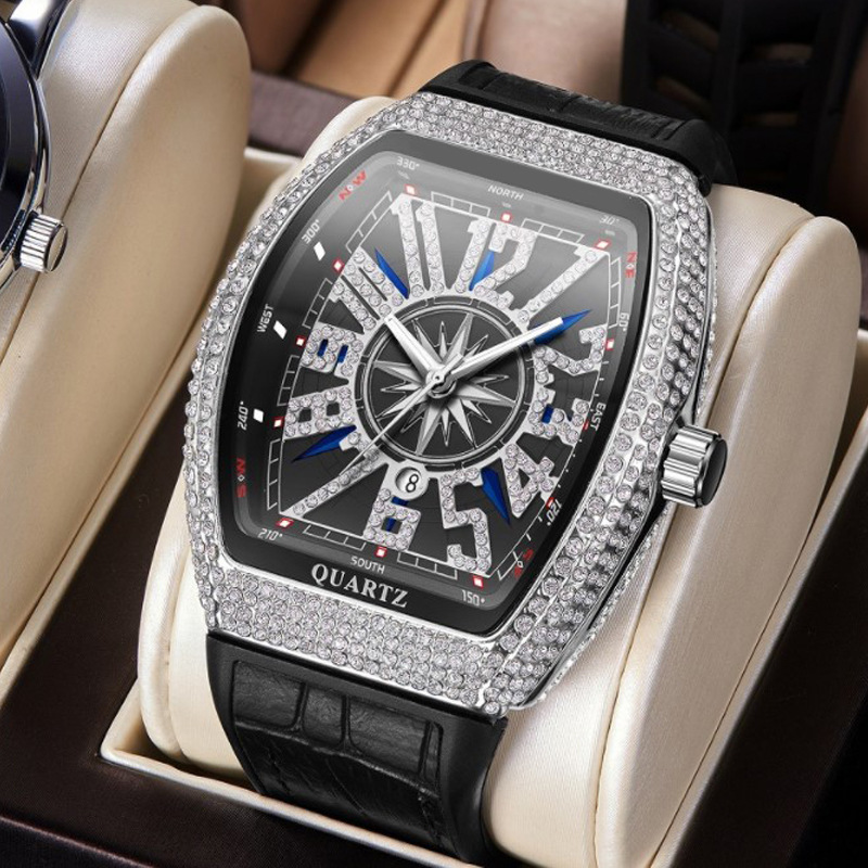 Simple Leather-strapped Yacht-style Diamond-embellished Vintage Quartz Watch
