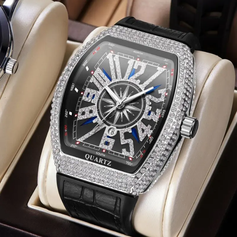 Simple Leather-strapped Yacht-style Diamond-embellished Vintage Quartz Watch
