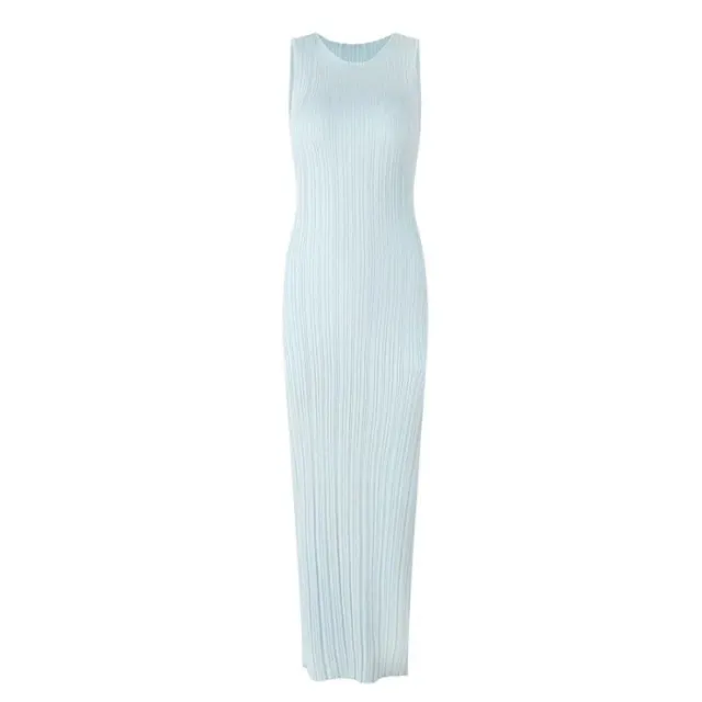 Retro Sleeveless Knitted Vest Women's Waist Cinching Slimming Sheath Dress Blue - Shop at LoveMi