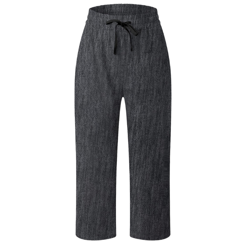 Solid Color Drawstring Elastic Waist Casual Sports Three-quarter Length Wide Leg Women's Pants