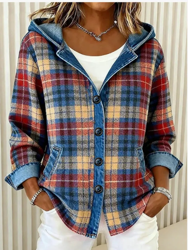New Womens Trendy Plaid Contrast color Jacket Lt01 Style S - Shop at LoveMi