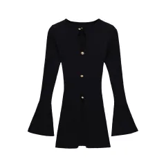 European And American Style Elegant Sunken Stripe Slim Sweater - Black - View 1