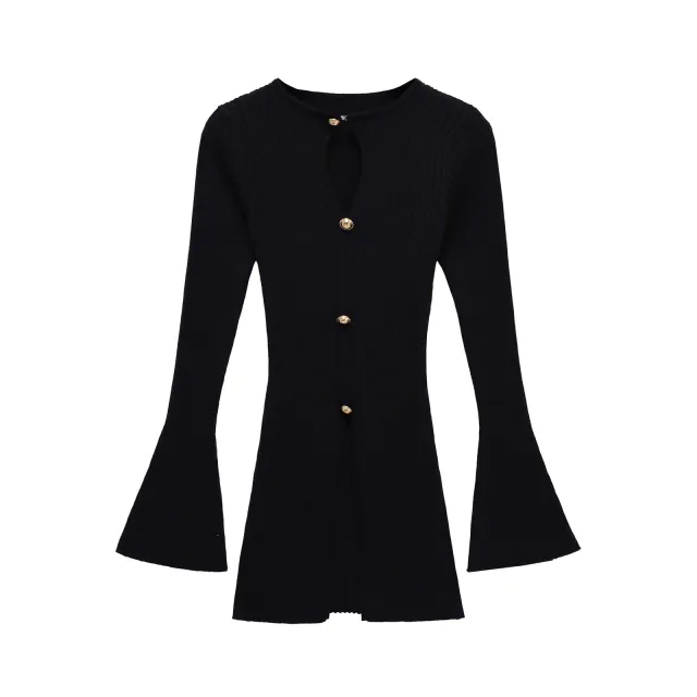 European And American Style Elegant Sunken Stripe Slim Sweater Black - Shop at LoveMi