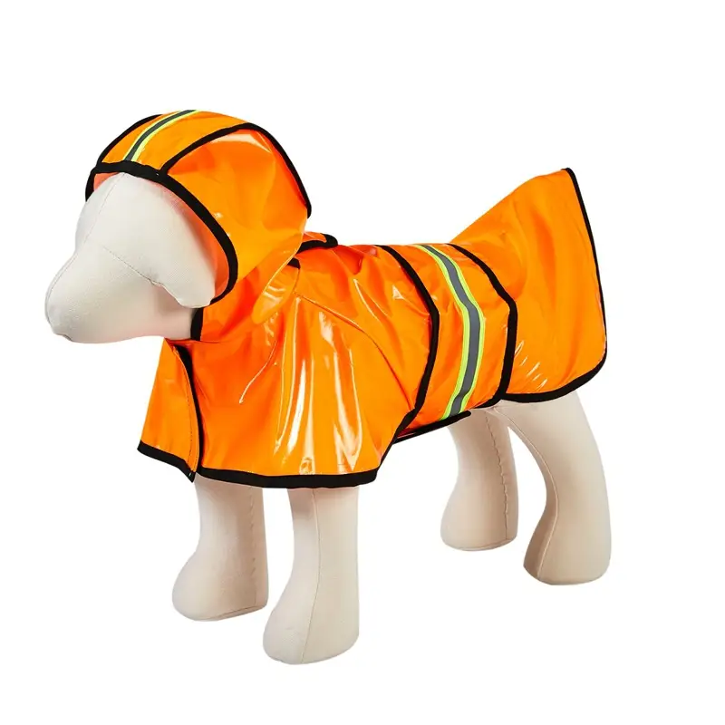 Dog Raincoat Waterproof PU Leather Back Reflective Stripe Poncho