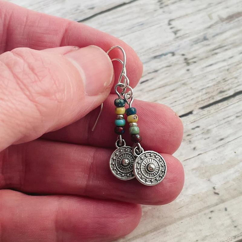 Bohemian Round Beaded Pendant Earrings Vintage