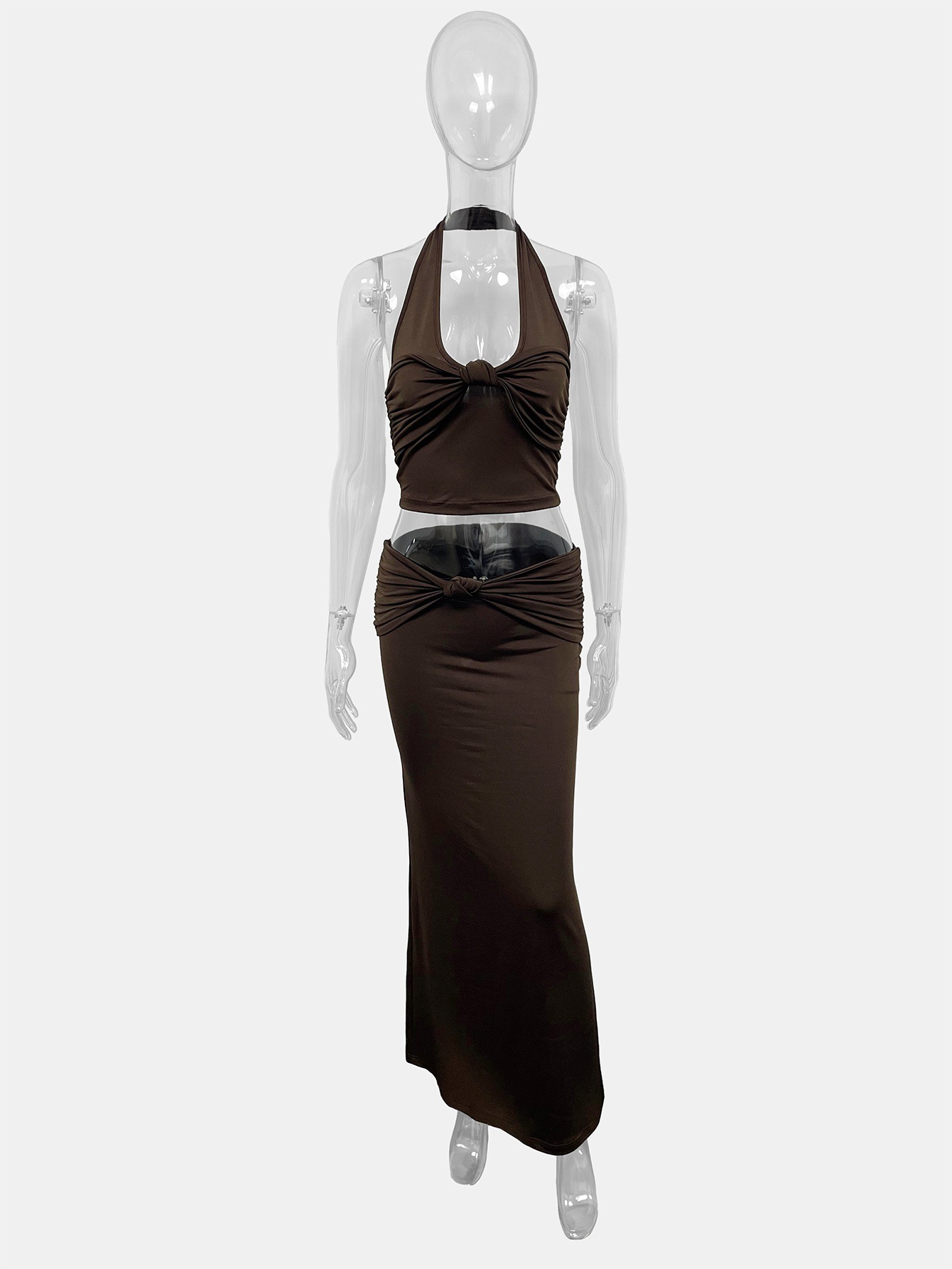 Solid color Sleeveless Tank Top And Pleated Midi Skirt Set Tan Beige - Shop at LoveMi