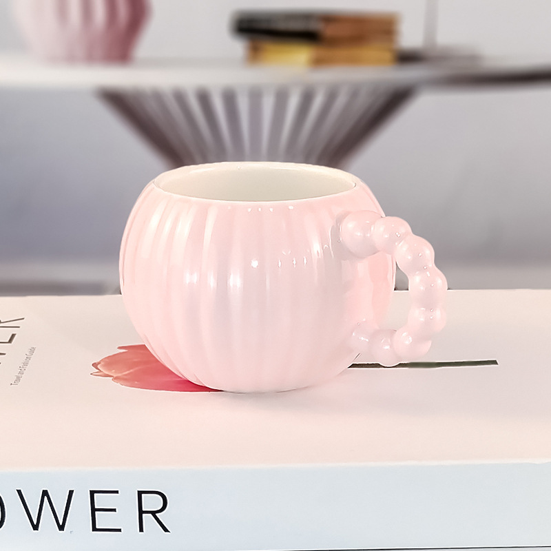Vertical-Striped Ceramic Mug - Elegant Pink 271mL