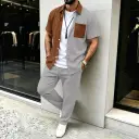 Mens Casual Short-sleeve Pocket Shirt And Trousers Set view 2
