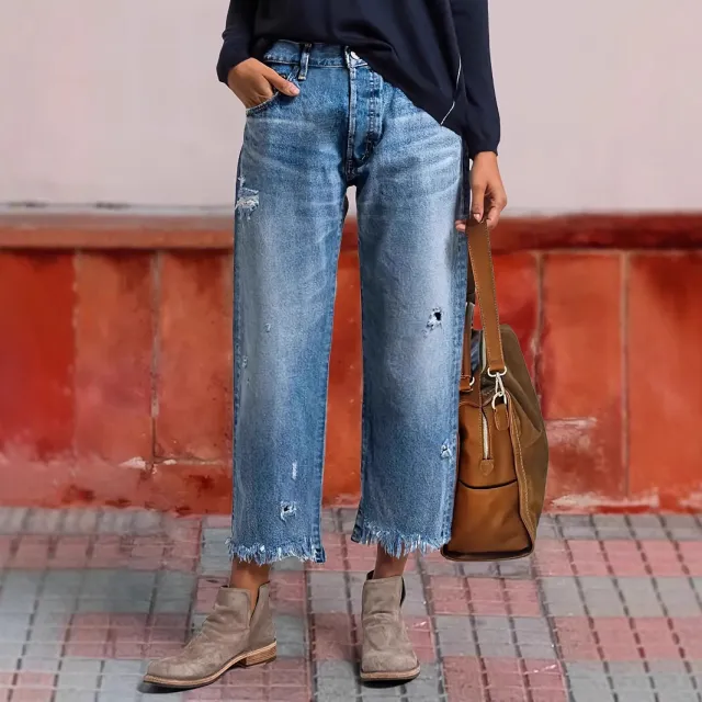 Women's Ripped Straight Stretch free Jeans Navy Blue - Shop at LoveMi