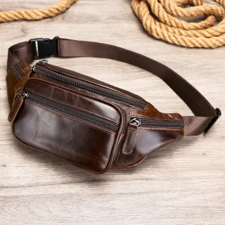 Men's Sheepskin Mobile Phone Waist Bag Sports Leisure - Brown