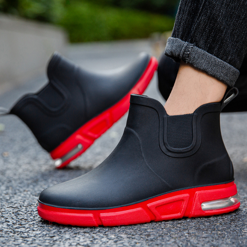 Handsome Non-slip Wear-resistant Rain Boots Male Air Cushion Low Tube Waterproof Shoes