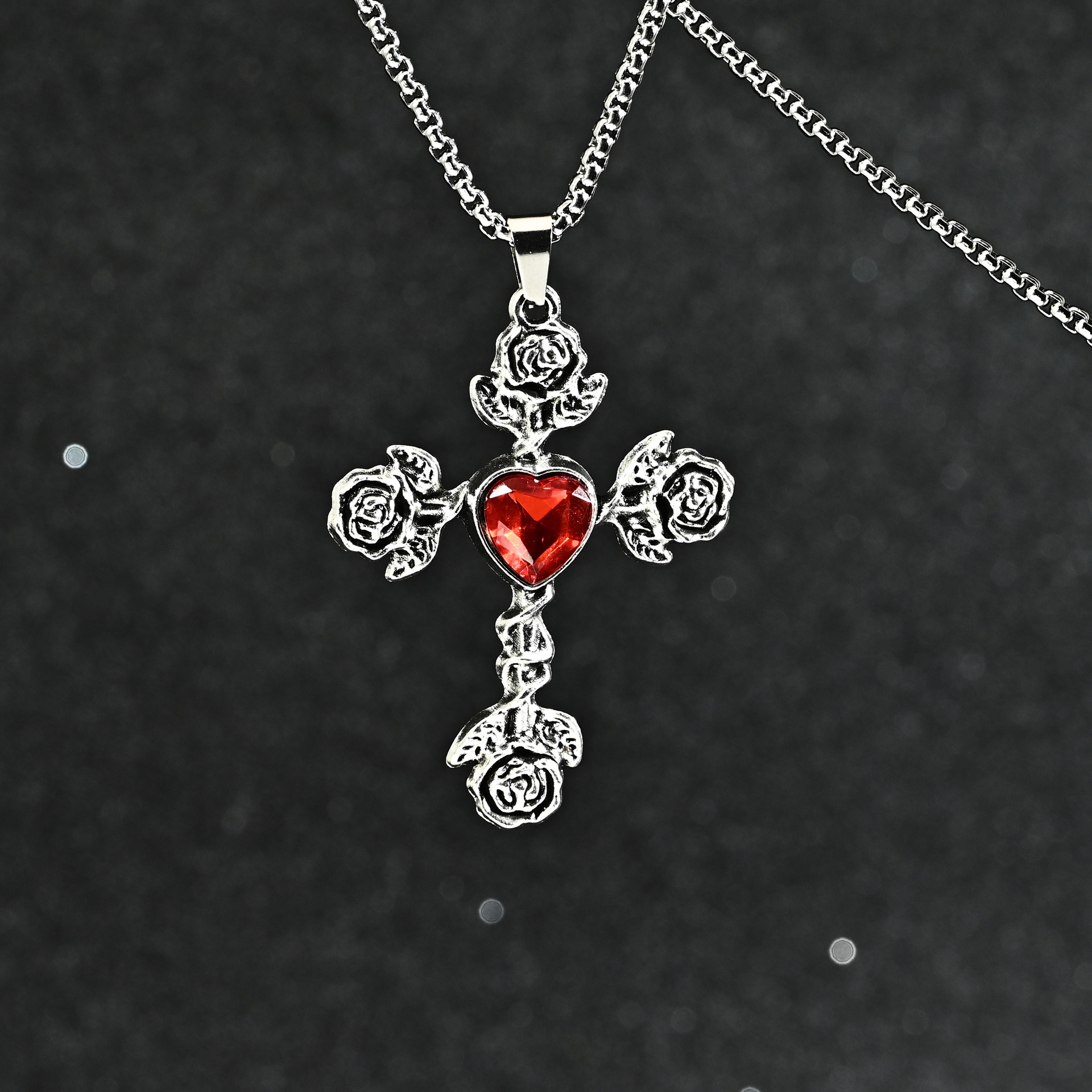 Rose-flower Cross Necklace Pendant