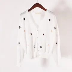 New Embroidered V-neck Ice Silk Knitted Cardigan Women's Coat - Red - View 1