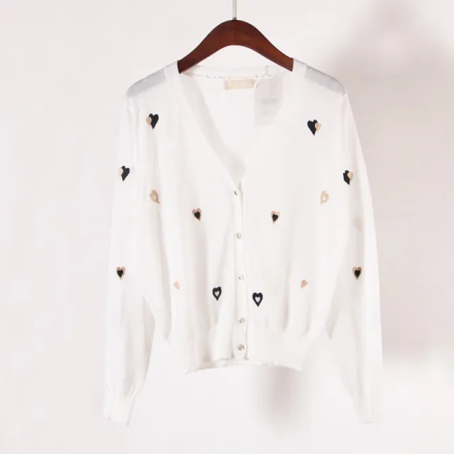New Embroidered V neck Ice Silk Knitted Cardigan Women's Coat Red - Shop at LoveMi