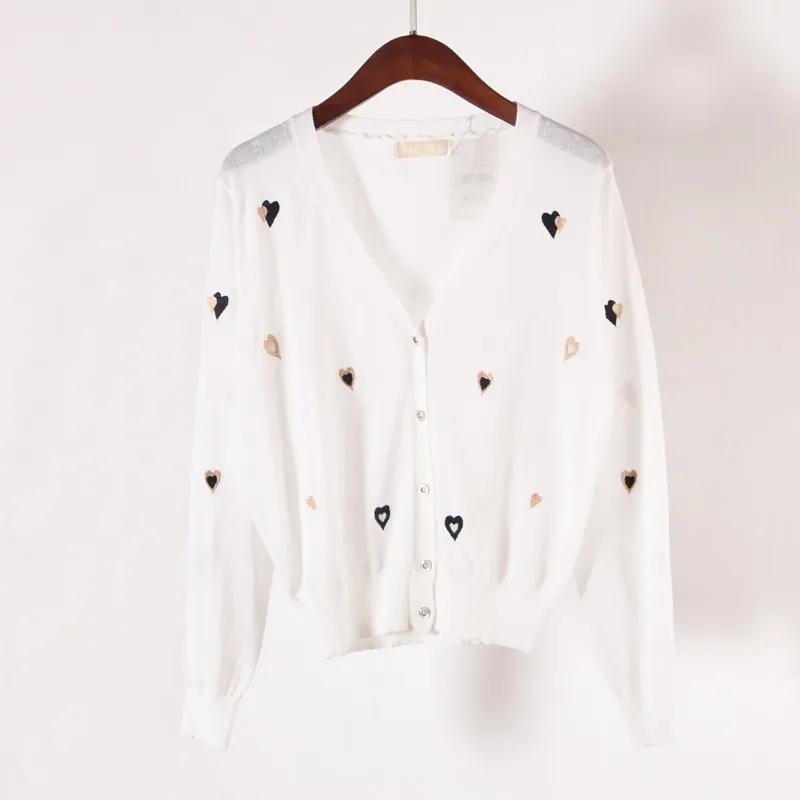 New Embroidered V-neck Ice Silk Knitted Cardigan Women's Coat - Red