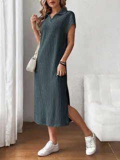 Plus-size Women's Loose Slimming Midi Dress - Green - View 1