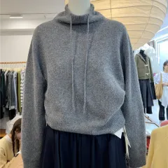 Hooded Loose Slimming And Warm Knitted Sweater - Grey - View 1