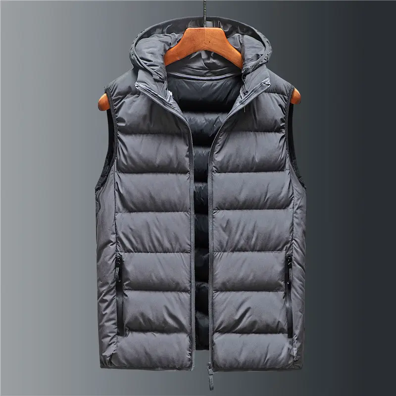 Men's Down Cotton Loose Waistcoat Hooded Stand Collar Short