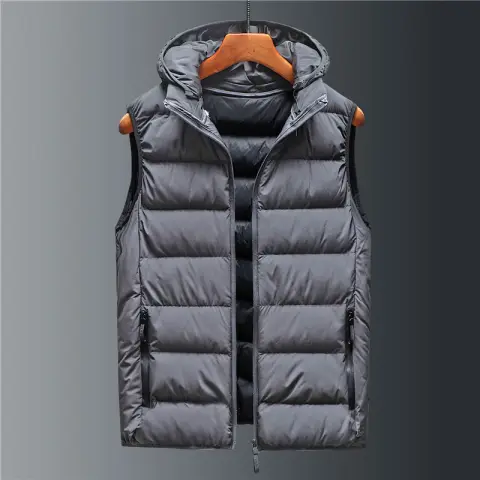 Men's Down Cotton Loose Waistcoat Hooded Stand Collar Short