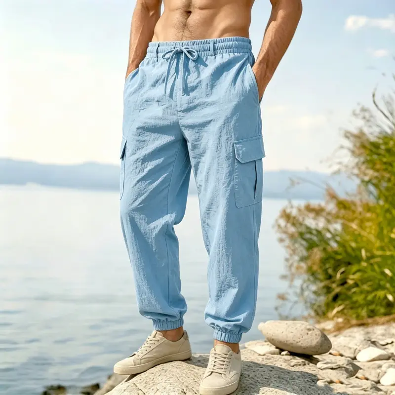 Breathable Drawstring Straight-leg Loose-fit Multi-pocket Jogger Pants