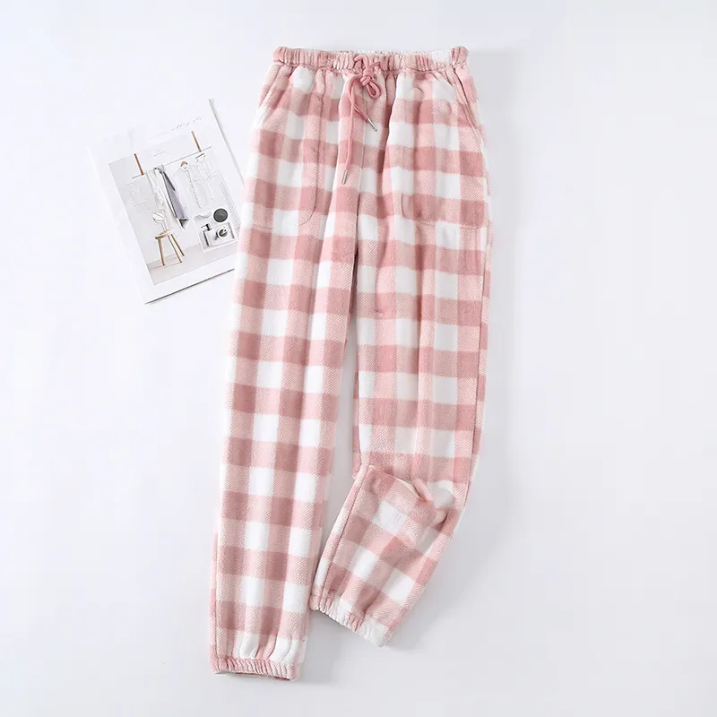 Couple Flannel Pajama Pants Plaid Women Autumn And Winter Plus Size Thickened - White