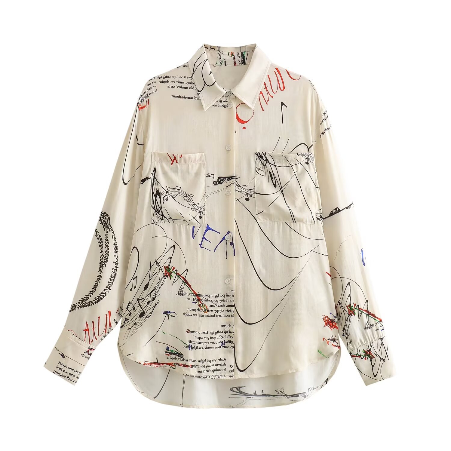 Women's Double-pocket Printed Shirt Long-sleeved Shirt