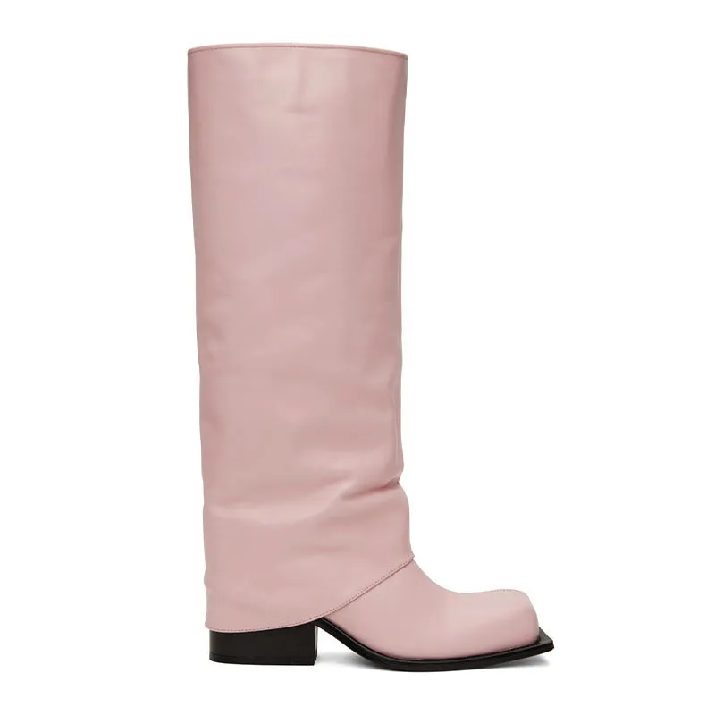 Large Apron Boots Thick Square Round Head Long Canister Boots - Lotus Root Super Migration-38