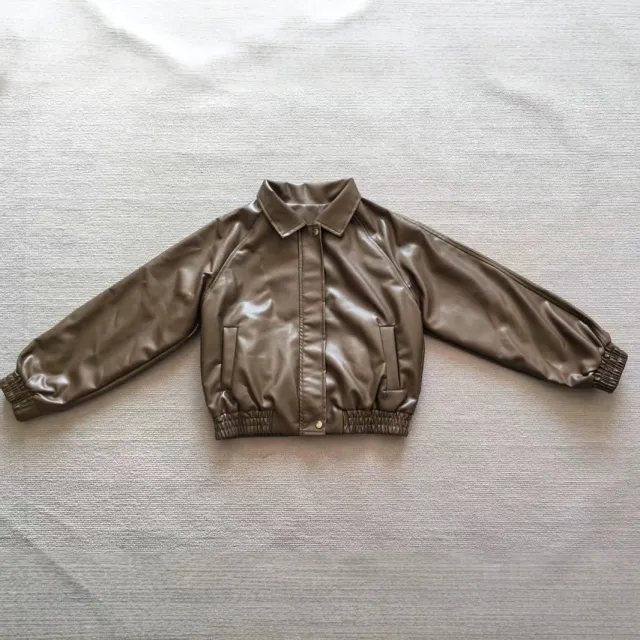 Zipper And Lapel Long Sleeve Loose All matching Fleece lined Cropped Leather Coat Brown - Shop at LoveMi