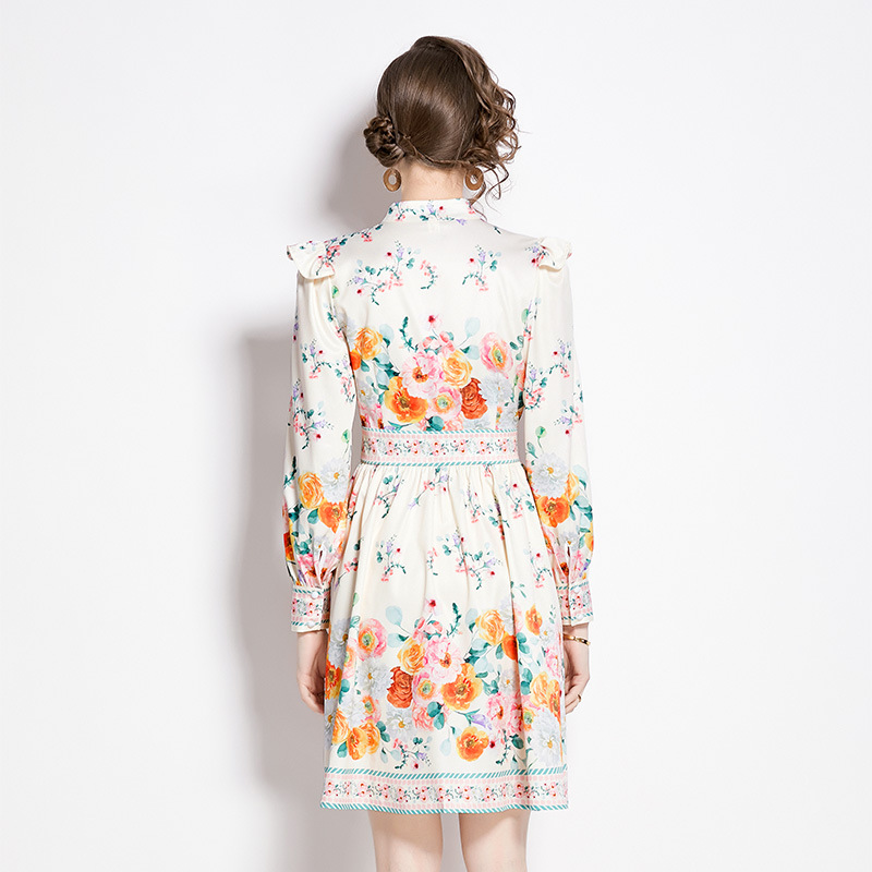 V-Neck Lantern-Sleeve Short Dress, picture 2 of 5