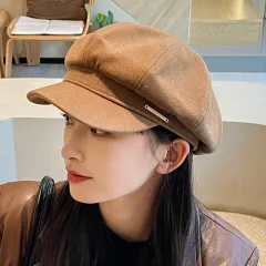 Women's Korean-style All-match Metal Label Peaked Cap - Brown - View 1