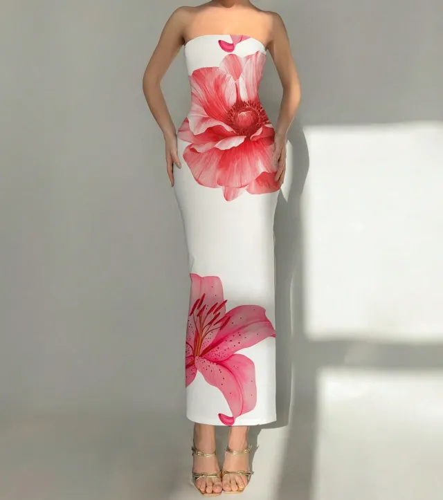 New Women's Slim fit Contrast Colors Floral Print Dress 5Color - Shop at LoveMi