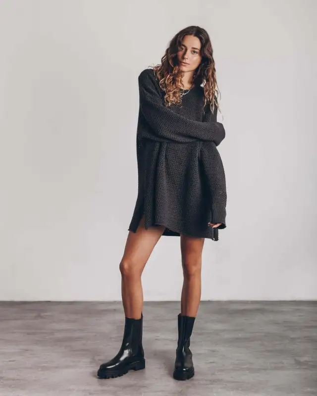 Women's Twist Thread Loose All match Round Neck Sweater Black - Shop at LoveMi