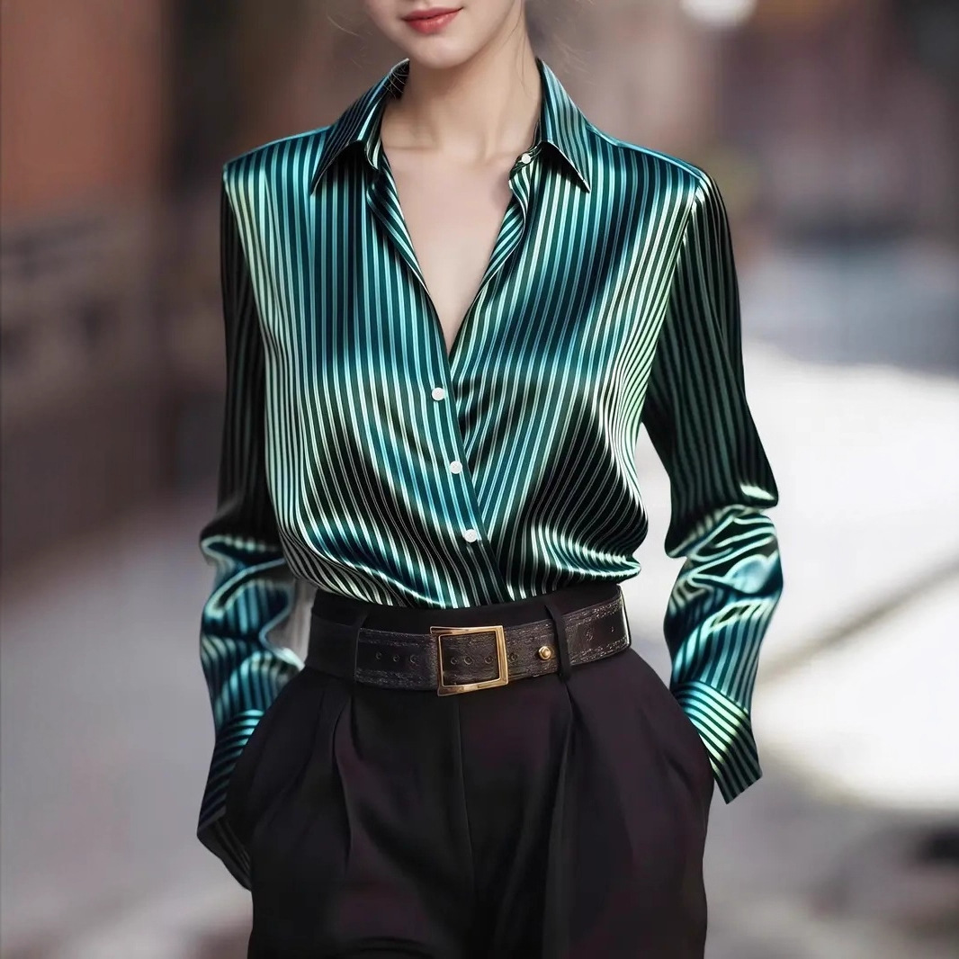 Autumn French Design Retro Stripe Niche Long Sleeve Shirt - Image 7