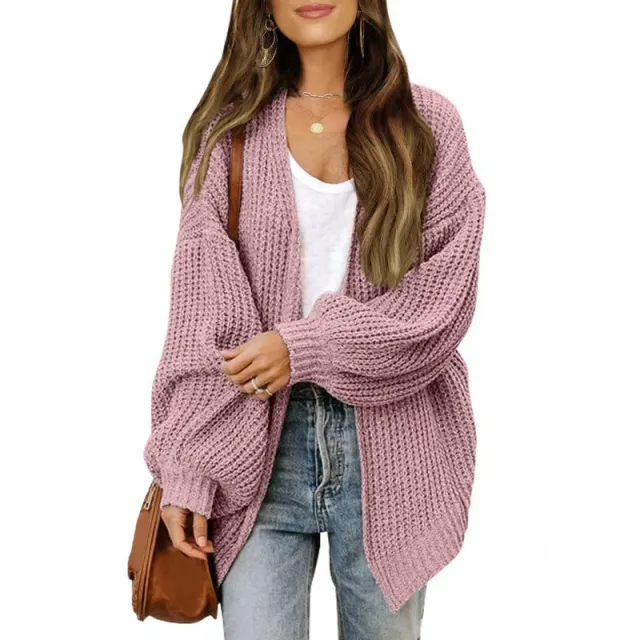 Loose Retro Sweater Coat Women's Mid length Knitted Cardigan Pink - Shop at LoveMi