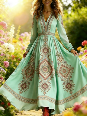 3D Oil Painting Floral Print Dress 6