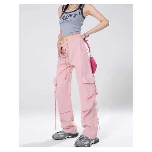 Loose Design Casual Mopping American Retro Trousers Women Pink - Shop at LoveMi