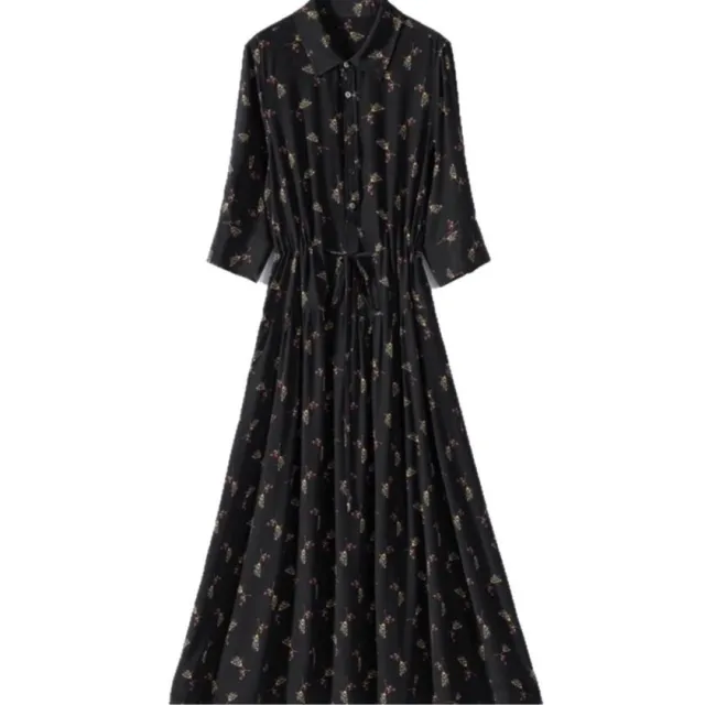 Floral Mid length Shirt Silk Dress Classic Black - Shop at LoveMi