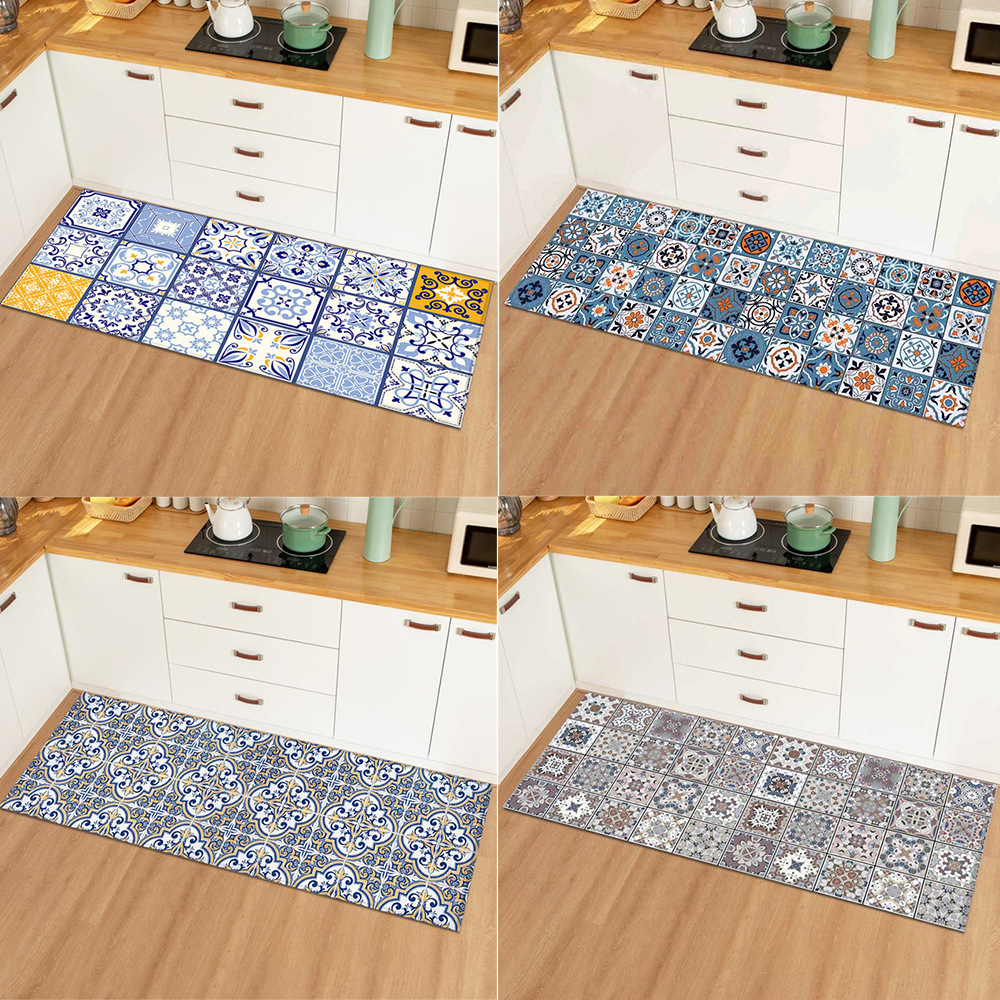 Marble Colored Plaid Kitchen Strip Non-slip Mat