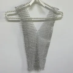 Women's Fashionable Simple Pure Color Mesh Top - V Neck Silver - View 1