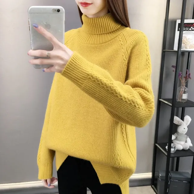 Hemp Pattern High Neck Thickened Keep Warm Inner Match Sweater Knitted Bottoming Shirt Long Sleeve Yellow - Shop at LoveMi