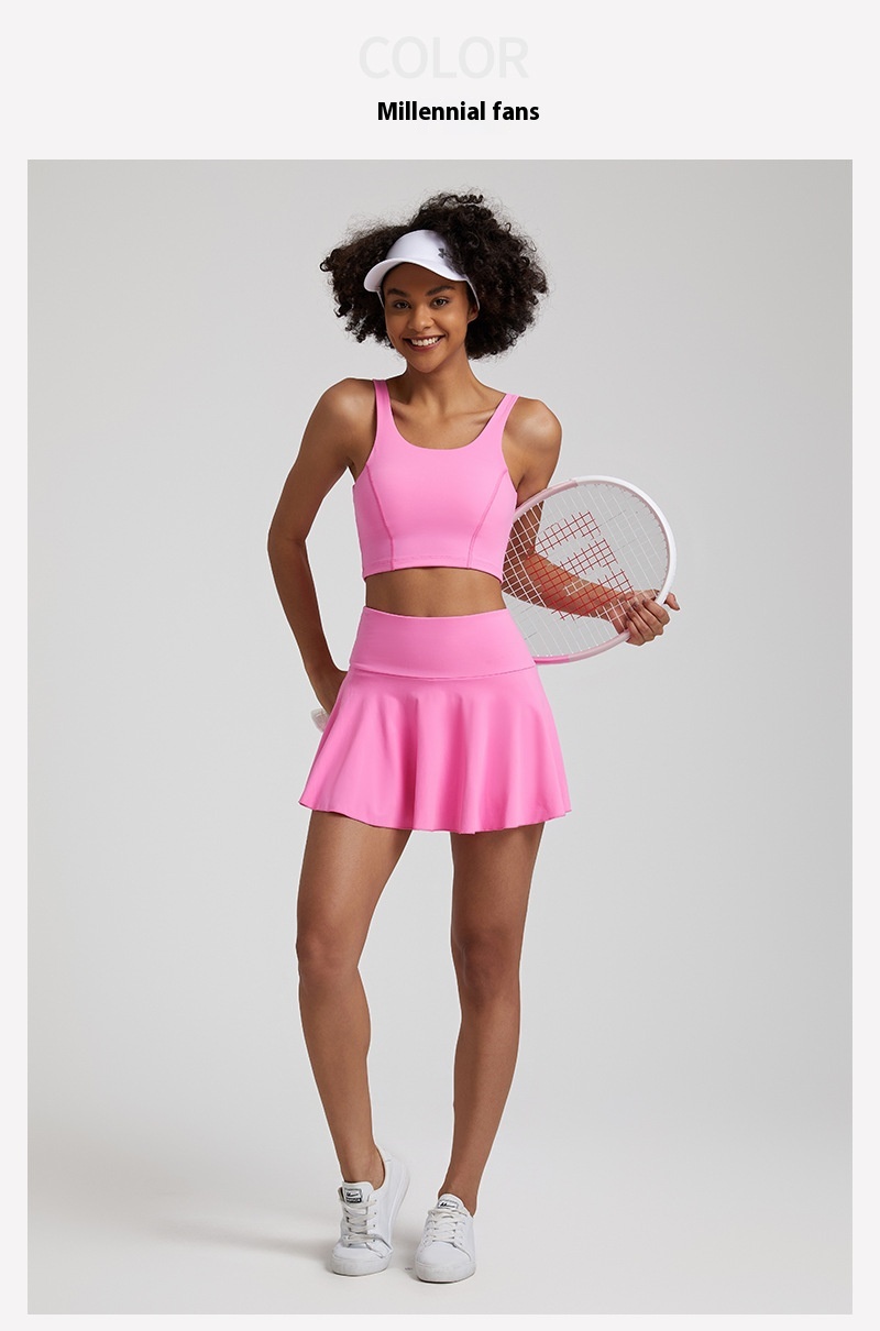 Nude Feel Outdoor Running Fitness Casual Pleated Mini Skirt Vest Suit - Image 23