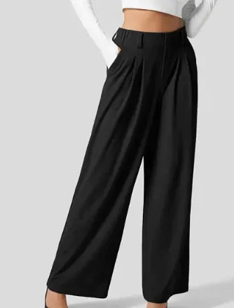 Women's Solid Color Casual Suit Pants With Real Pockets Black - Shop at LoveMi