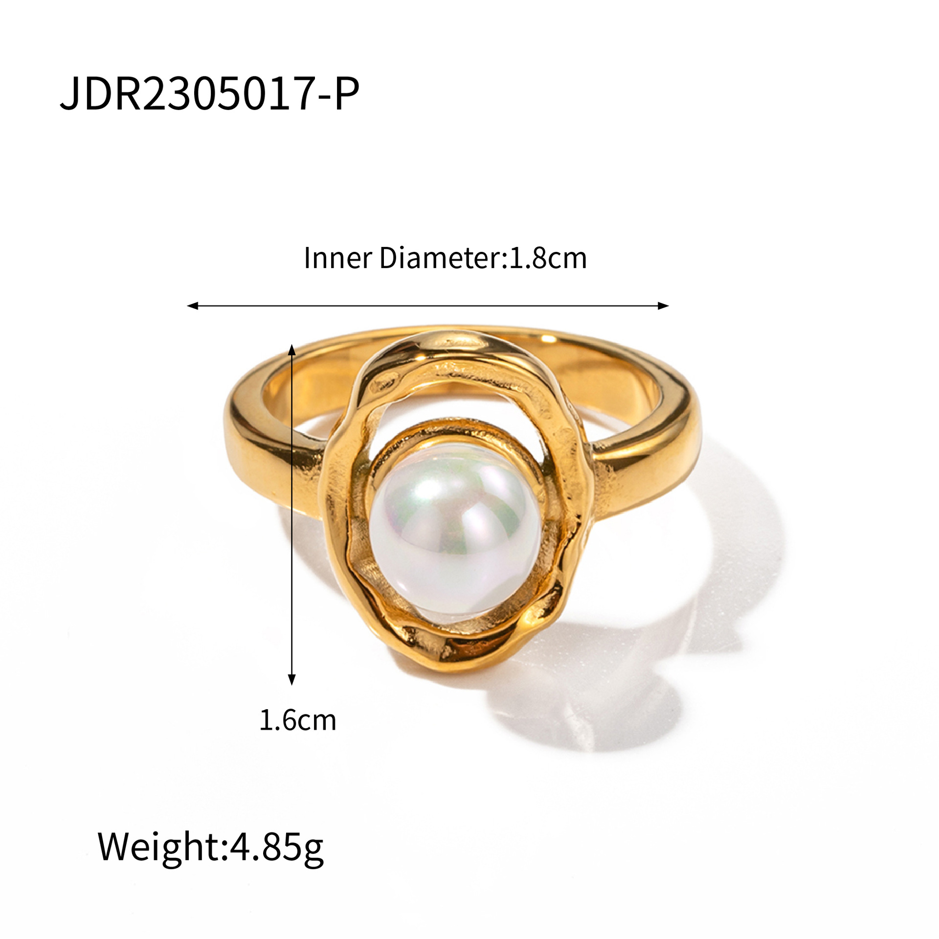 18K Gold Stainless Steel Inlaid Pearl Closed Ring