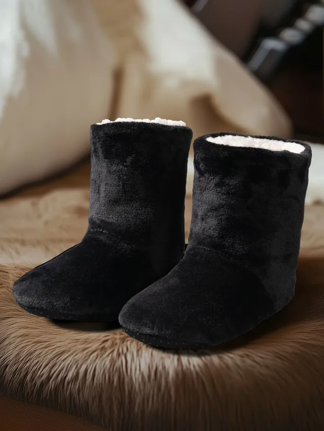Thickened Fleece lined Warm Floor Boots Mid calf Black - Shop at LoveMi