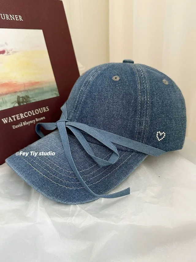 Bowknot Peaked Cap Female Sun Protection Baseball Cap Dark Blue - Shop at LoveMi