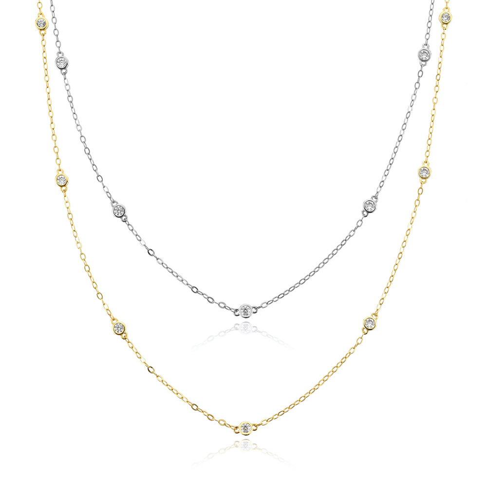 S925 Sterling Silver I Geometric Round Zirconium Stitching Design Sense Net Red Wind Necklace