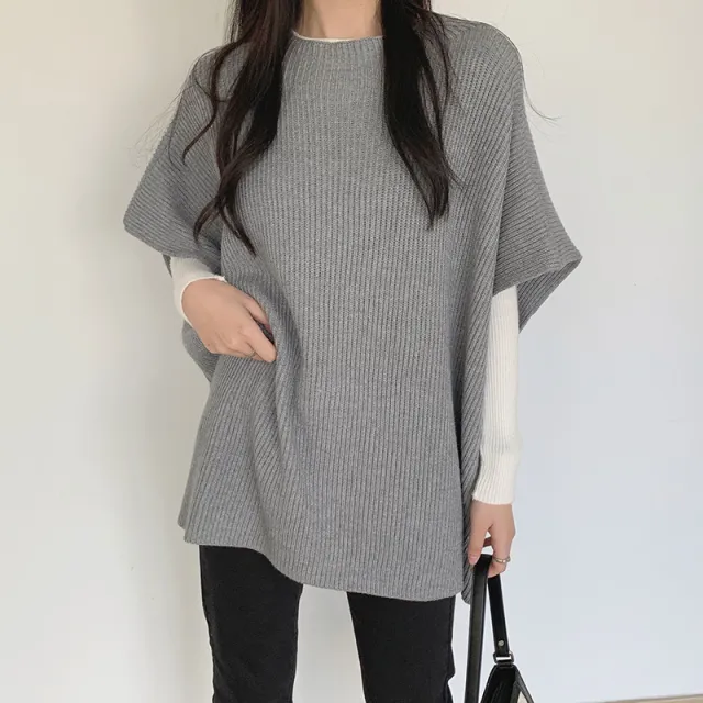 Elegant Lightly Mature Loose Slimming Cape Cloak Sweater Gray - Shop at LoveMi