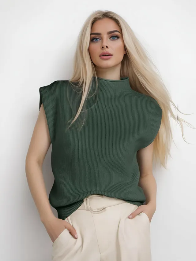 European And American Style Women Turtleneck Vest Sweater Army Green - Shop at LoveMi