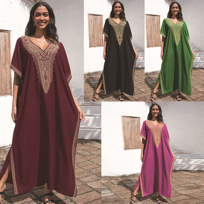 Rayon Embroidered Plus Size Beach Dress For Women