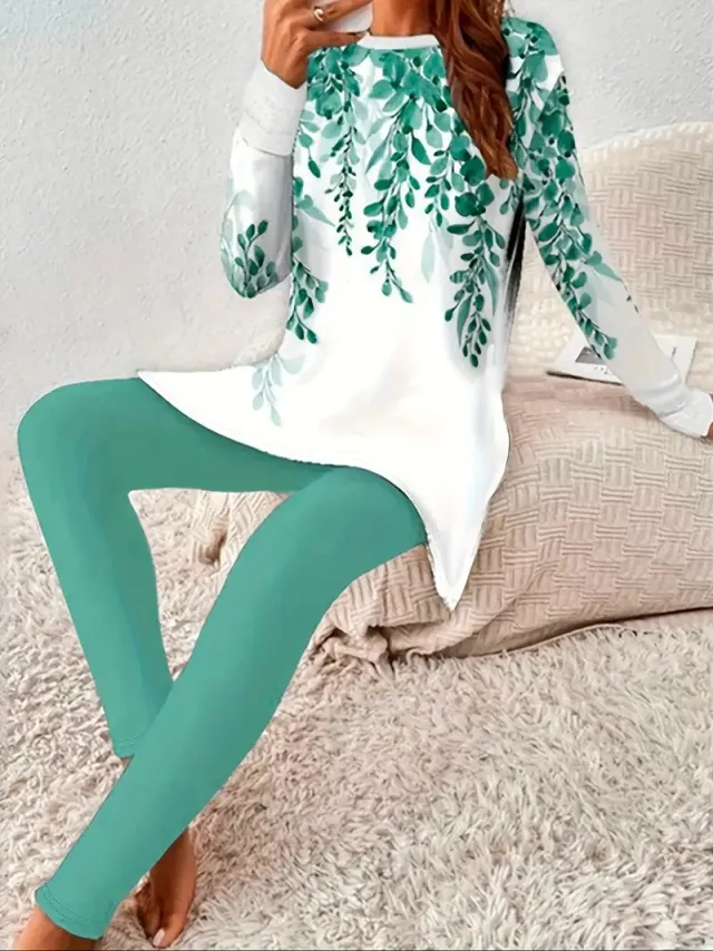 Casual Round Neck Long Sleeve Split Top And Trousers Suit G75Z2 S - Shop at LoveMi